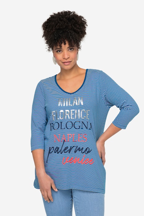 Ringelshirt, Statement, V-Ausschnitt, 3/4-Ärmel
