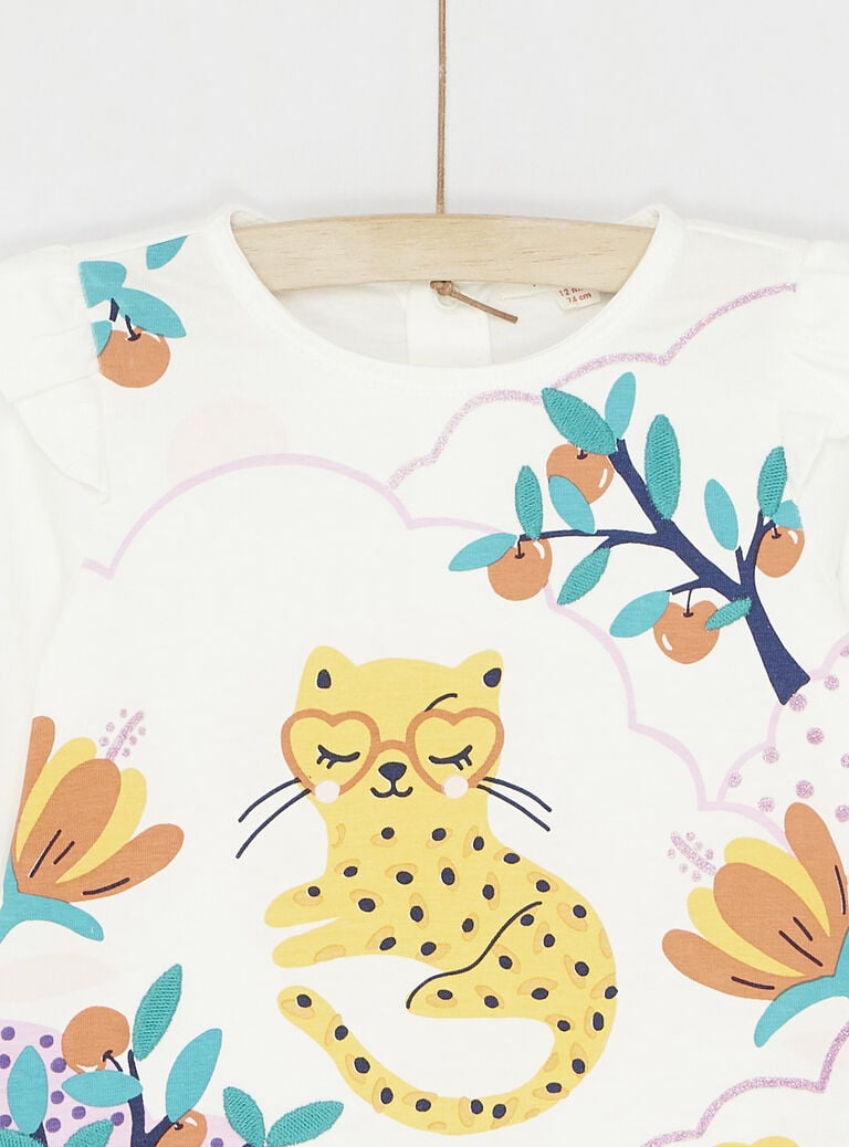 T-shirt écru à manches longues uni pour bébé fille