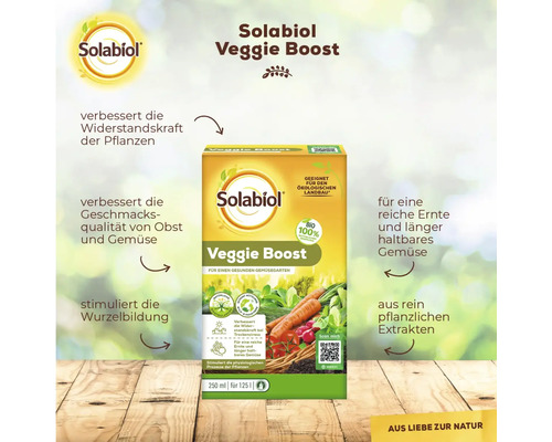 Plantenversterker Solabiol Veggie Boost 250 ml verbetert de weerstand tegen droogtestress, geschikt voor biologische landbouw
