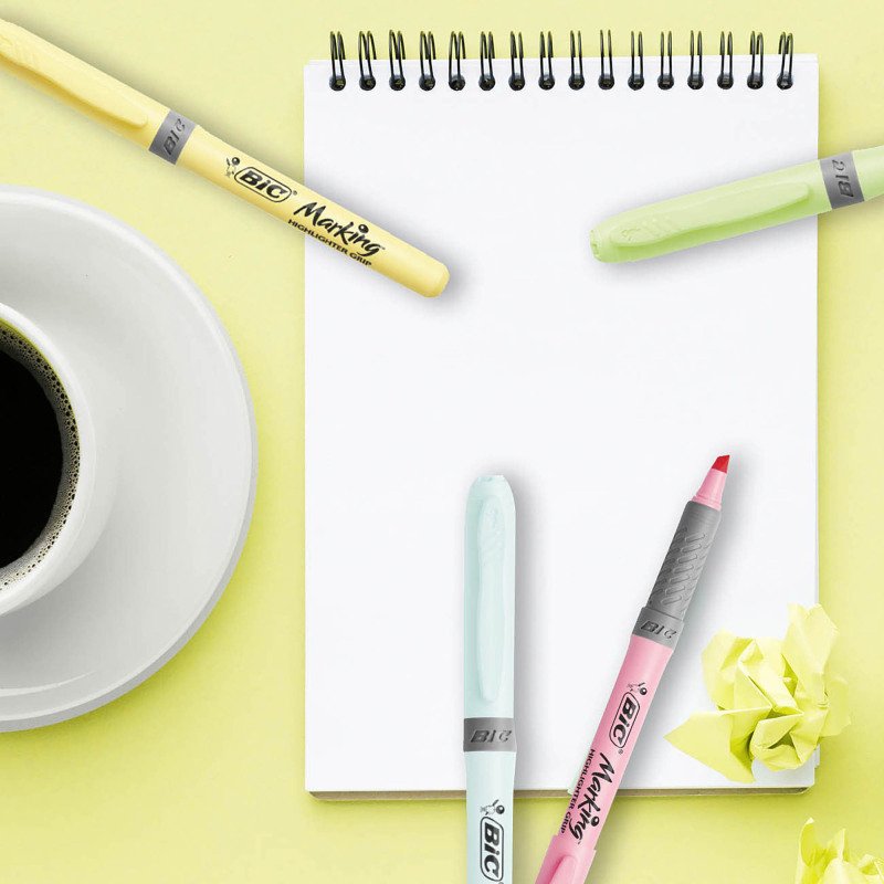 Surligneur Bic Highlighter Grip Pastel - Pochette de 5