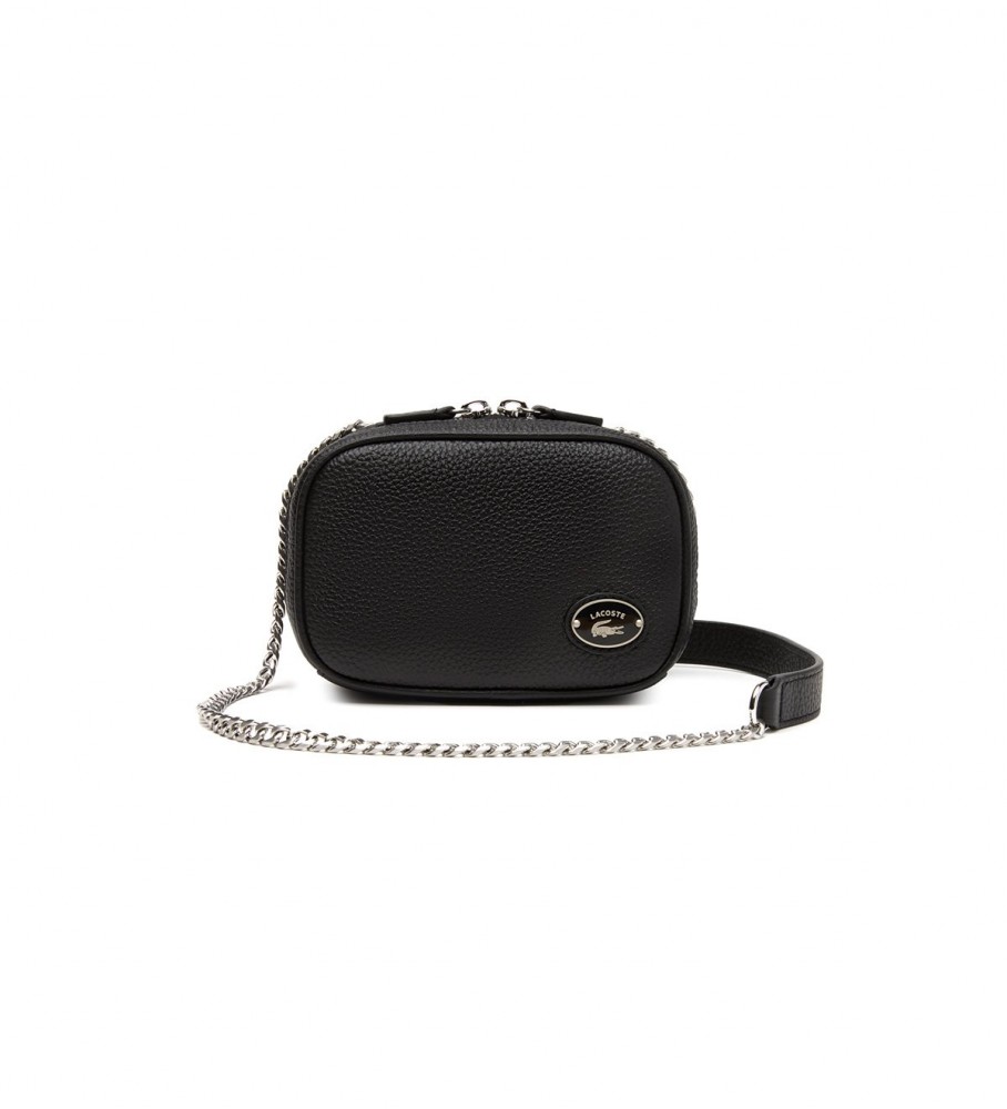 Bolsa quadrada Lacoste em couro granulado preto.