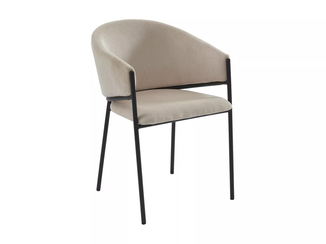 Lot de 2 chaises avec accoudoirs en velours côtelé et métal noir - Crème - ORDIDA de Pascal MORABITO