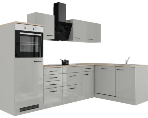 Flex Well hoekkeuken met apparatuur Lund 280 cm lichtgrijs glanzend gedemonteerd omkeerbaar