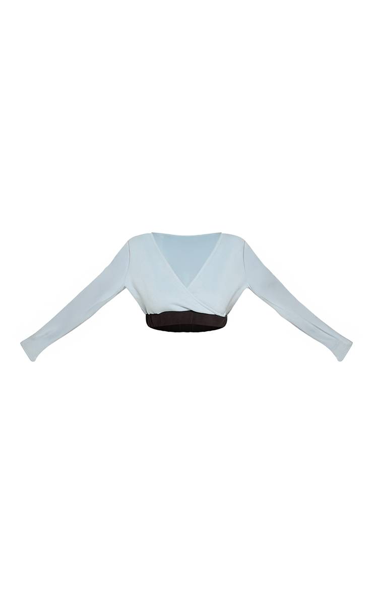 Bleu Sweat-shirt Court À Manches Longues Avec Taille Contrastée Shape