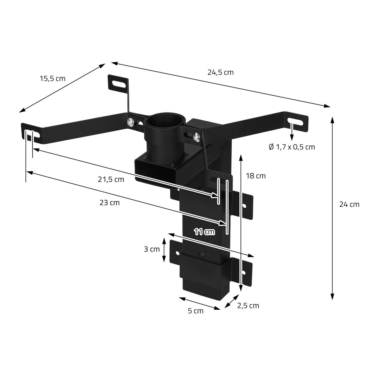 ML-Design wandhouder voor Amerikaanse brievenbussen, zwart, 24,5 x 15,5 x 24 cm, van metaal, Amerikaanse brievenbus met vlag, vrijstaande/wandgemonteerde brievenbus, Amerikaanse design brievenbus wandbevestiging