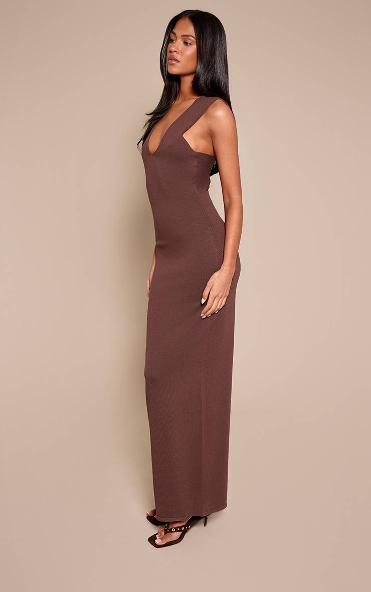 Chocolat Robe Maxi Longue En Maille Fine Avec Détail Croisé