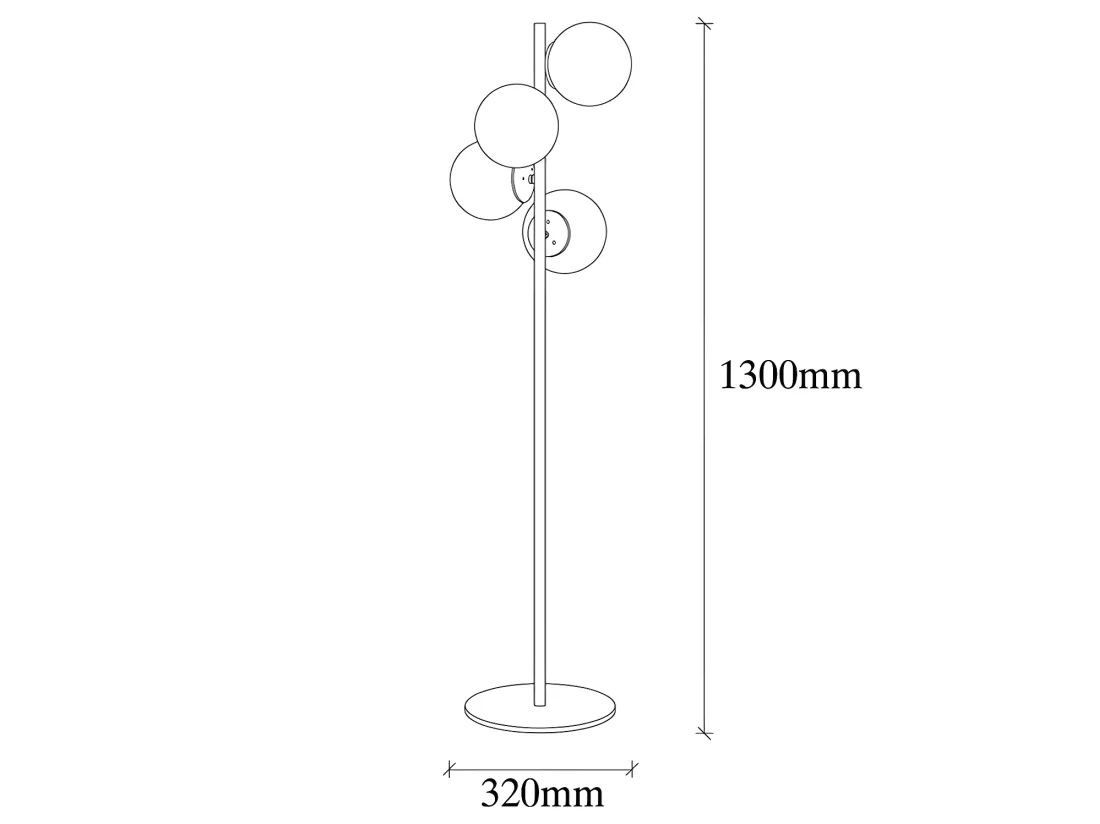 Lampadaire en métal et verre 4 globes - H. 130 cm - Doré et blanc - FAZE