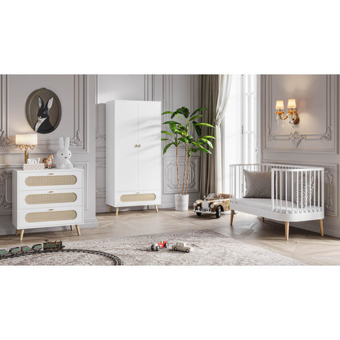 Chambre TRIO Lit 70x140 PARIS Commode Armoire CANNE Blanc - VOX