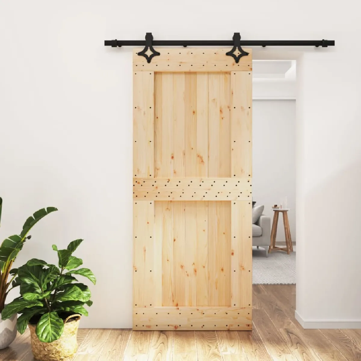 vidaXL Porte coulissante et kit de quincaillerie - 90x210 cm - Pin massif