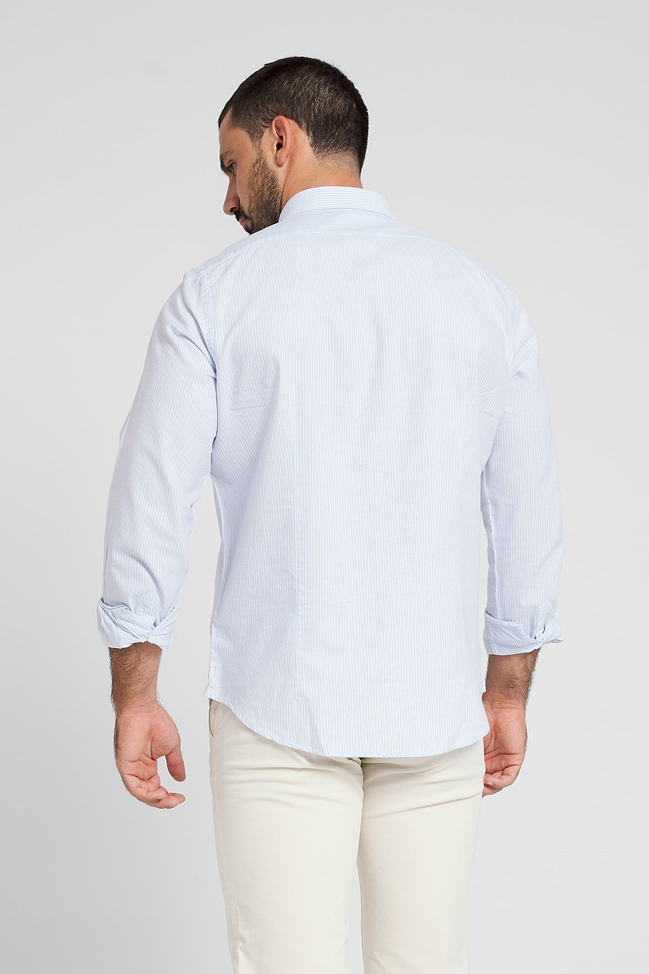 Camisa esportiva oxford clássica azul-clara com listras - Azul