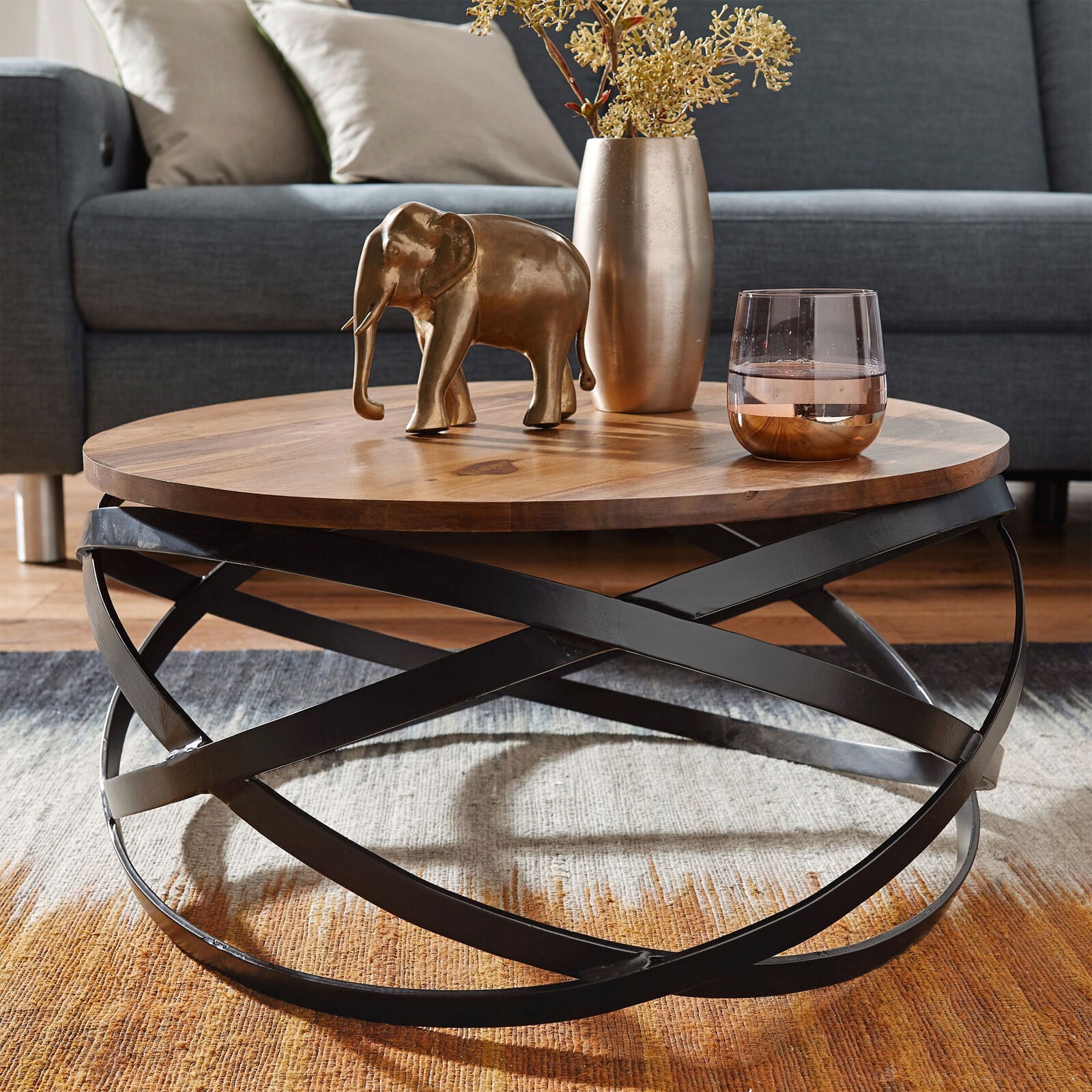 Couchtisch Manur rund Massivholz/Metall