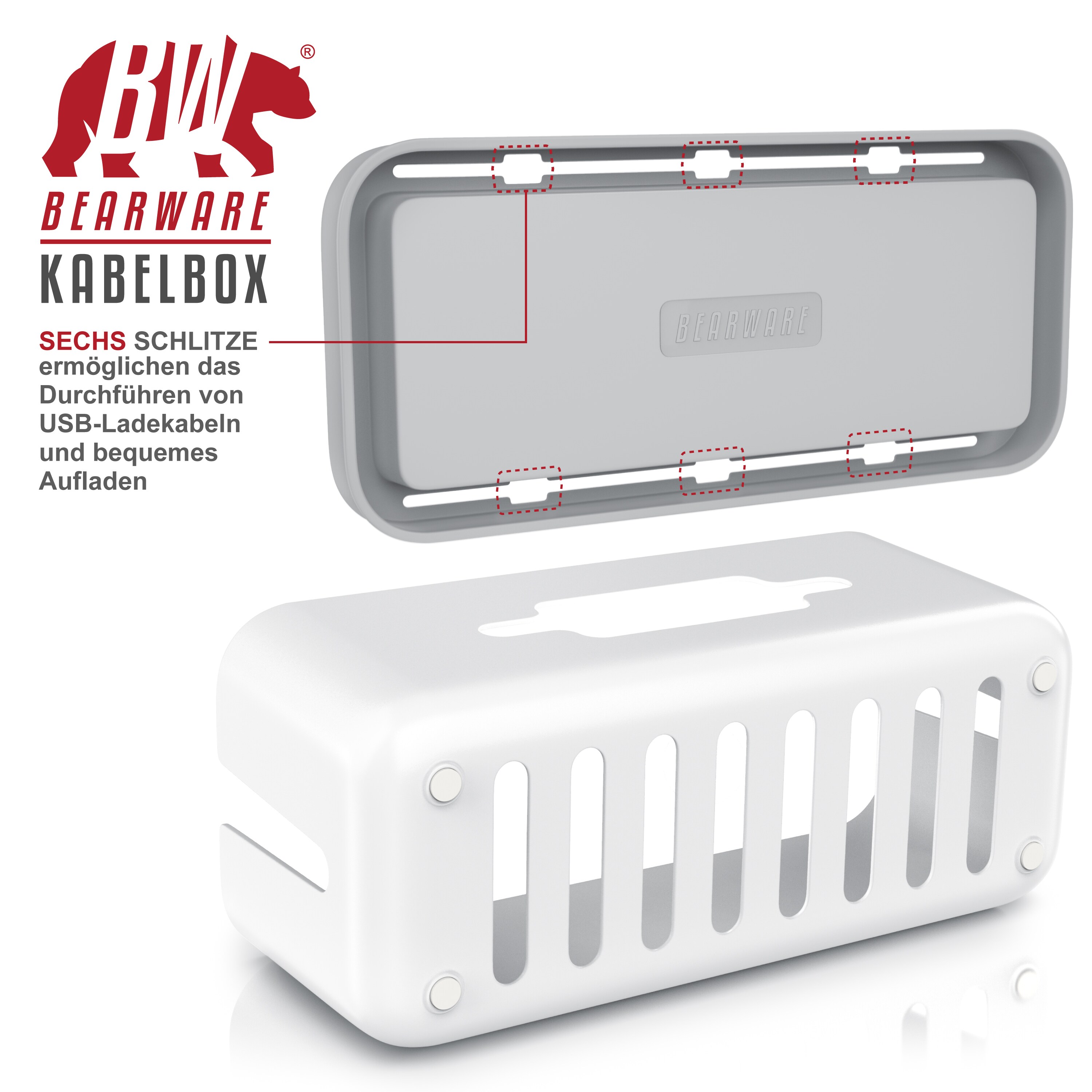 BEARWARE Kabelbox mit Gummifüßen Kabelmanagement / Kabelordner / Ladebox