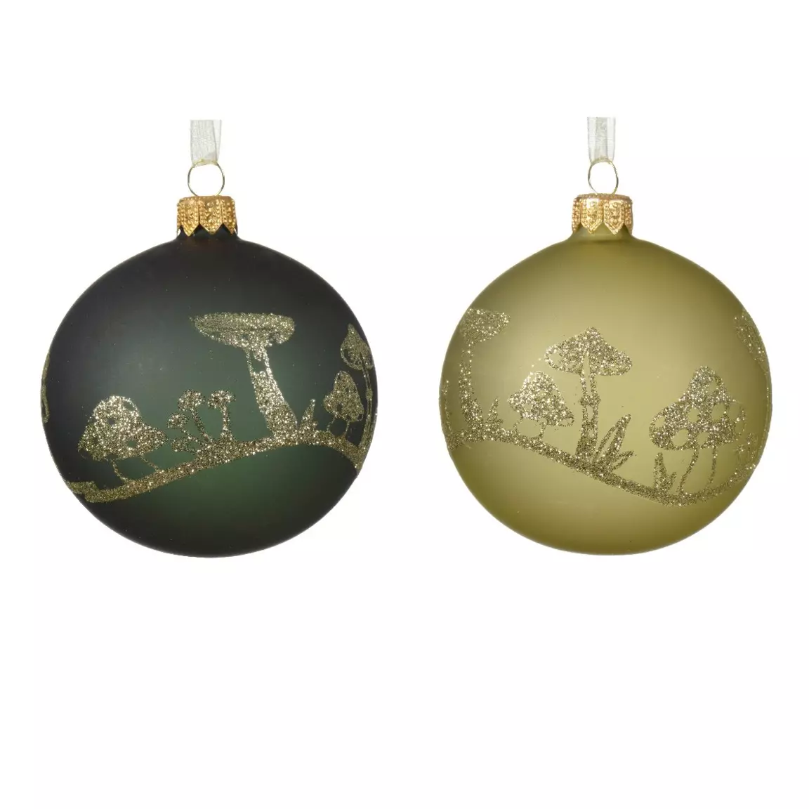 Lot de 6 boules de Noël (D80 mm) en verre Champignons Pistache