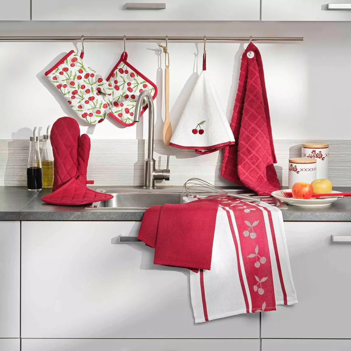 Essuie-main rond coton (60 cm) Cerisette Rouge