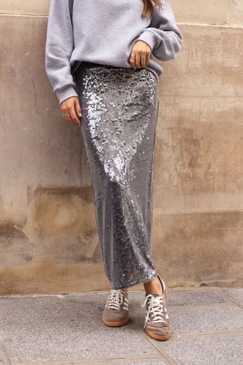Zwarte midi rok met pailletten