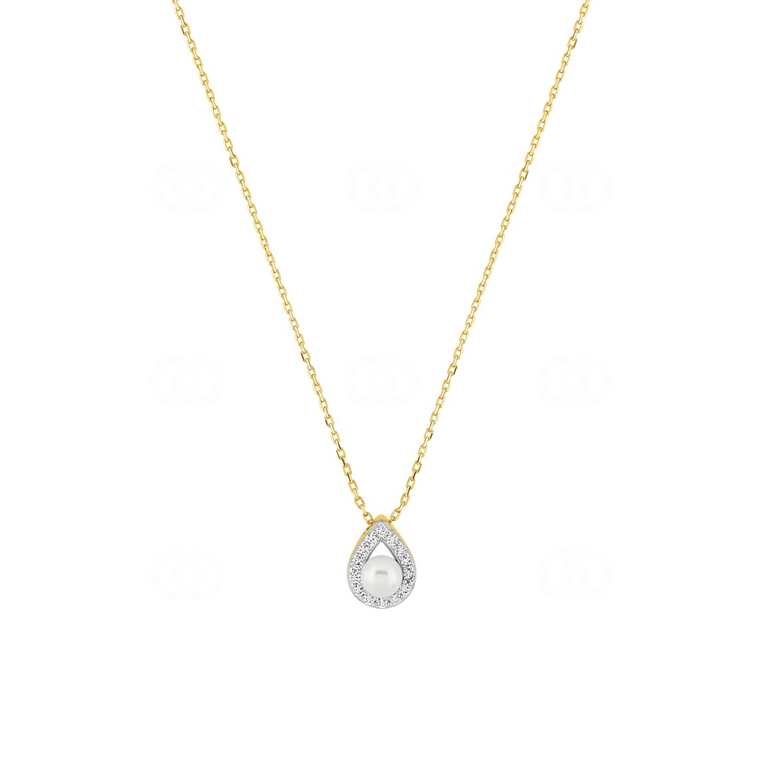 Collier 375/9 K Gelbgold mit Süsswasserzuchtperle & Zirkonia