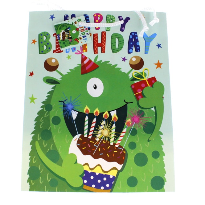 Geschenktasche - Monster - grün - ca. 26 x 12,5 x 32 cm