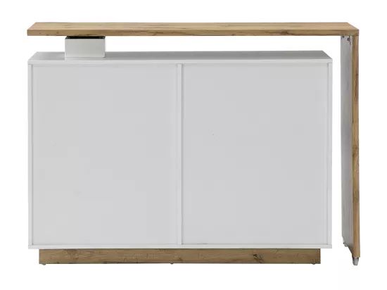 Meuble de bar pivotant avec 2 portes, 1 tiroir et 1 niche en MDF - Blanc laqué et Naturel - ELDIR