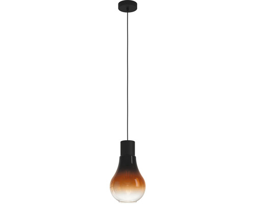Hanglamp, 1-lichts, HxØ 110x20 cm, zwart, glas zwart/bruin/transparant