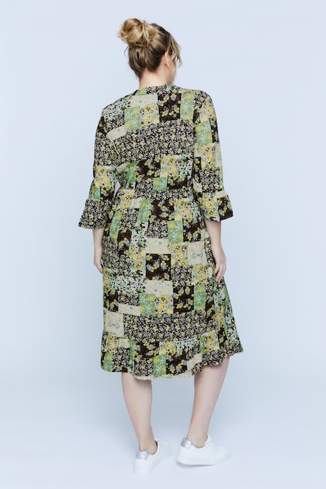Bellieva-Kleid, Jersey, Rundhals, Volants, 3/4-Ärmel, Biobaumwolle, GOTS
