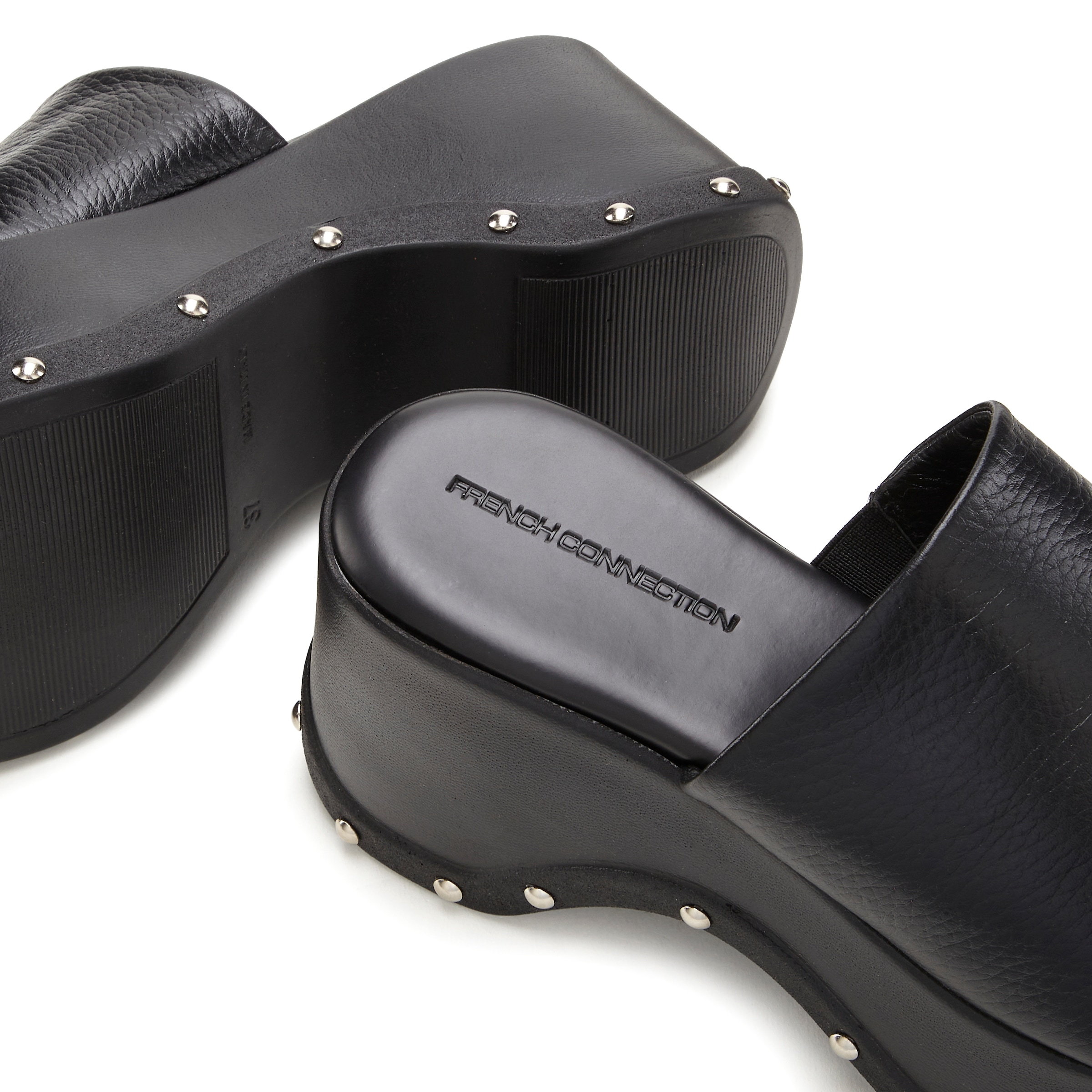 French Connection Pantolette  Mule, Sandale, offener Schuh aus Leder mit modischer Plateausohle