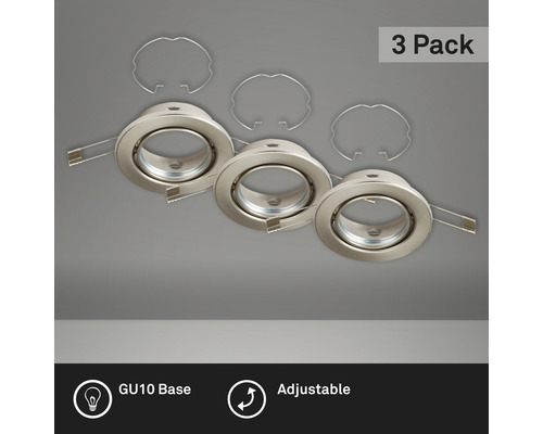 Inbouwspotset, 3-delig, IP23, draaibaar, nikkel/mat, Ø 8,6/6,8 cm, 230V