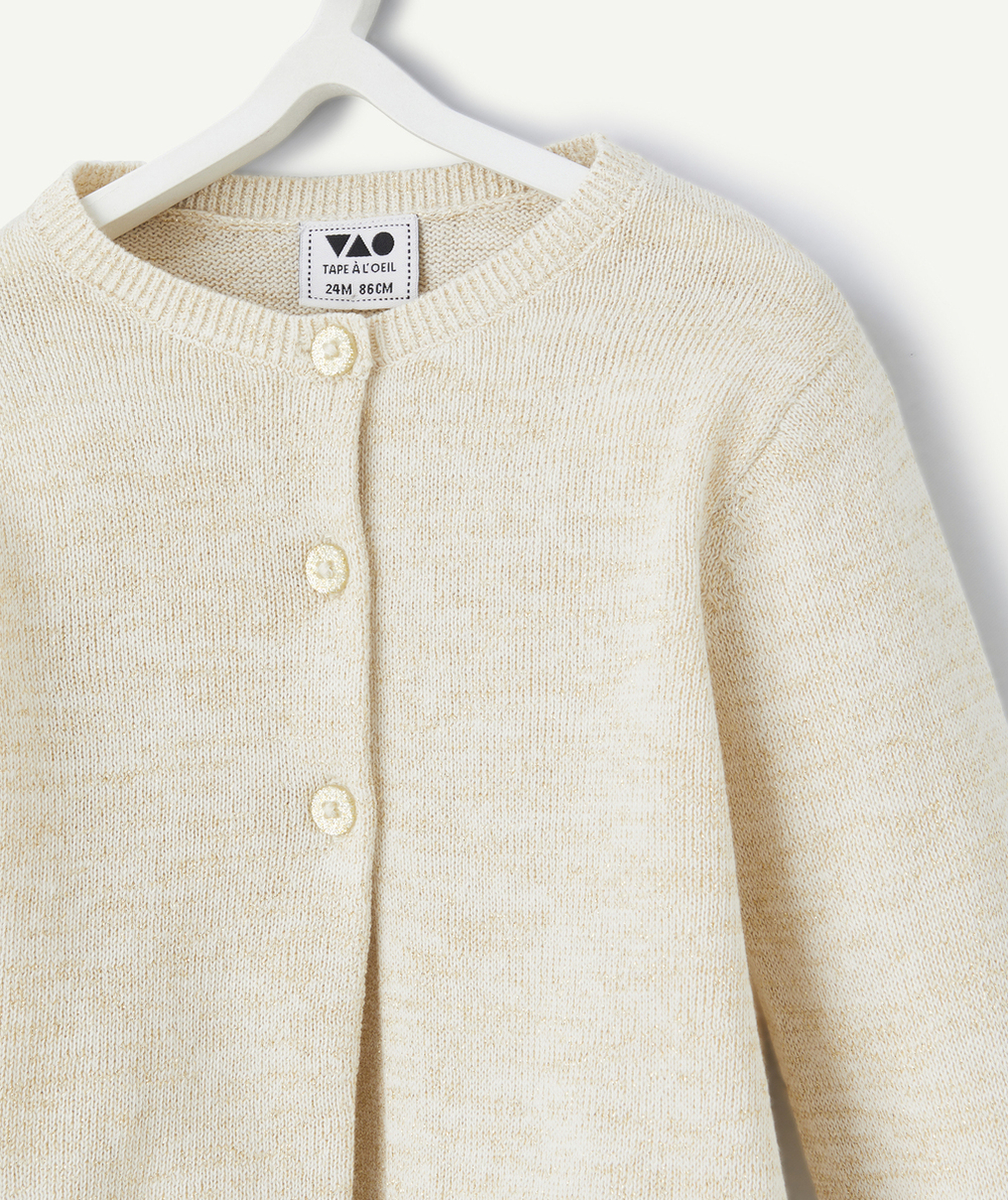 CARDIGAN BÉBÉ FILLE EN COTON BIO COULEUR DORÉE PAILLETÉ