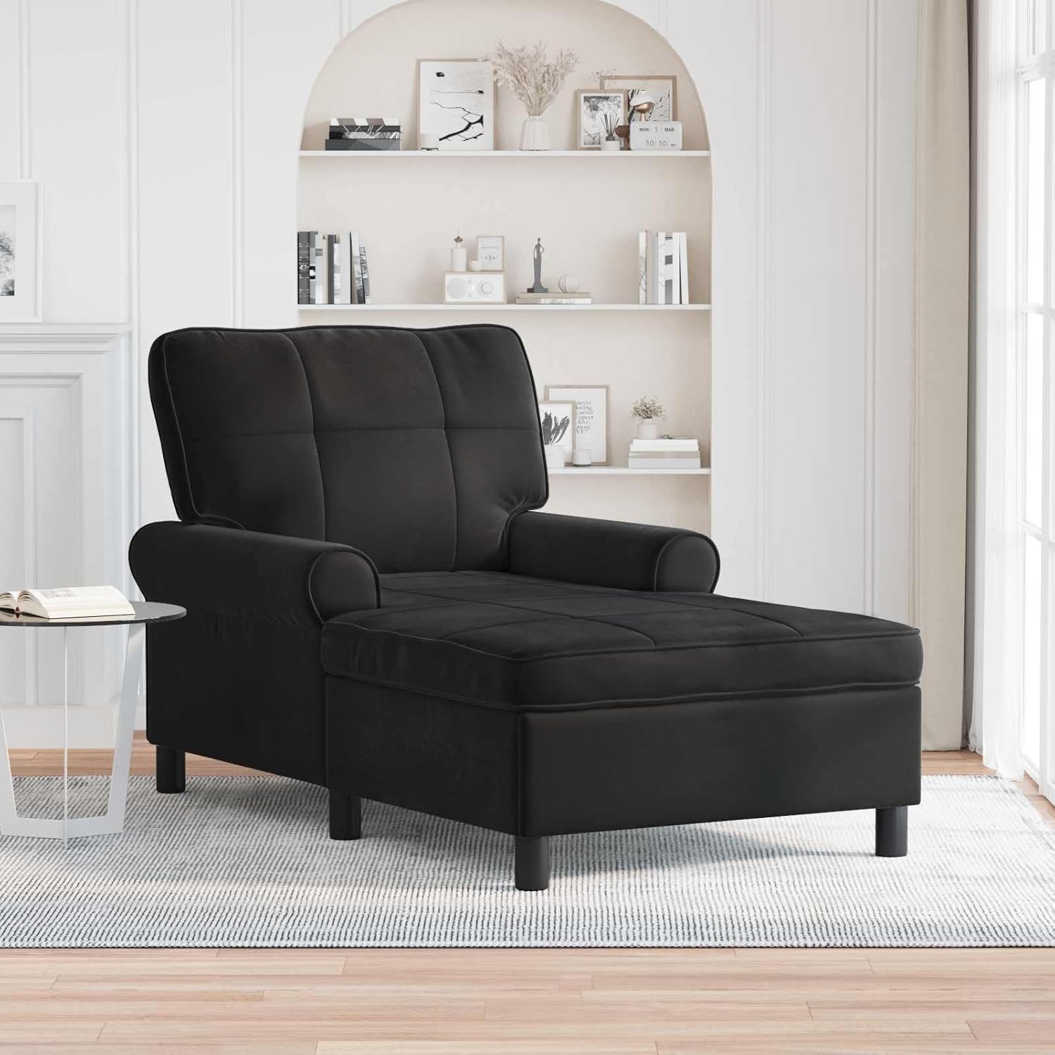 vidaXL Lounge-Liege mit Kissen Schwarz 91 x 157 x 91 cm Samt, Wohnzimmer, Rechteckig, Modern, Langlebig, Elegantes Design, Komfort, Vielseitige Nutzung, Funktional, Stilvolle Möbeloptionen