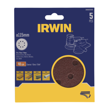 Irwin schuurschijf rond Ø115 mm zelfhechtend K40, 5 stuks