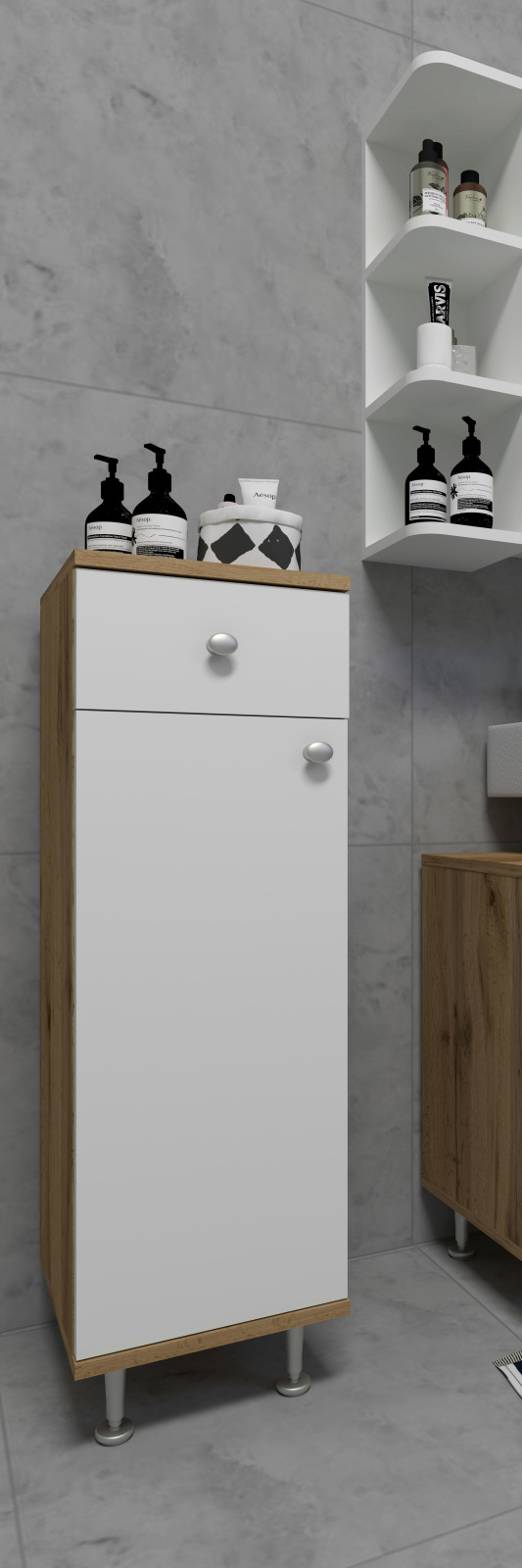Midischrank NILOSI - Honig Eiche-weiß - 30 cm breit