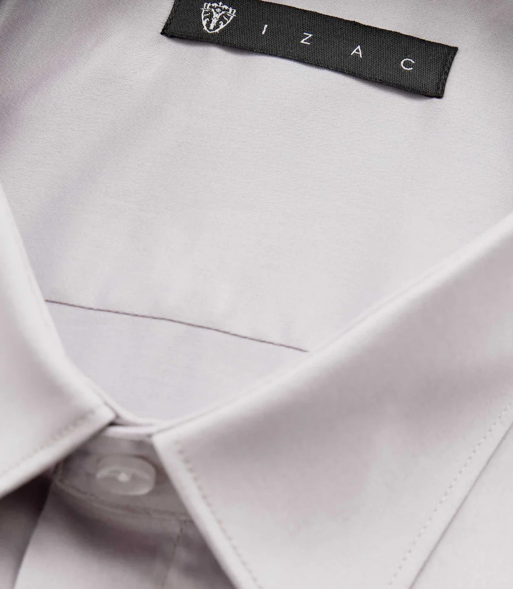 Chemise slim en satin de coton gris clair 