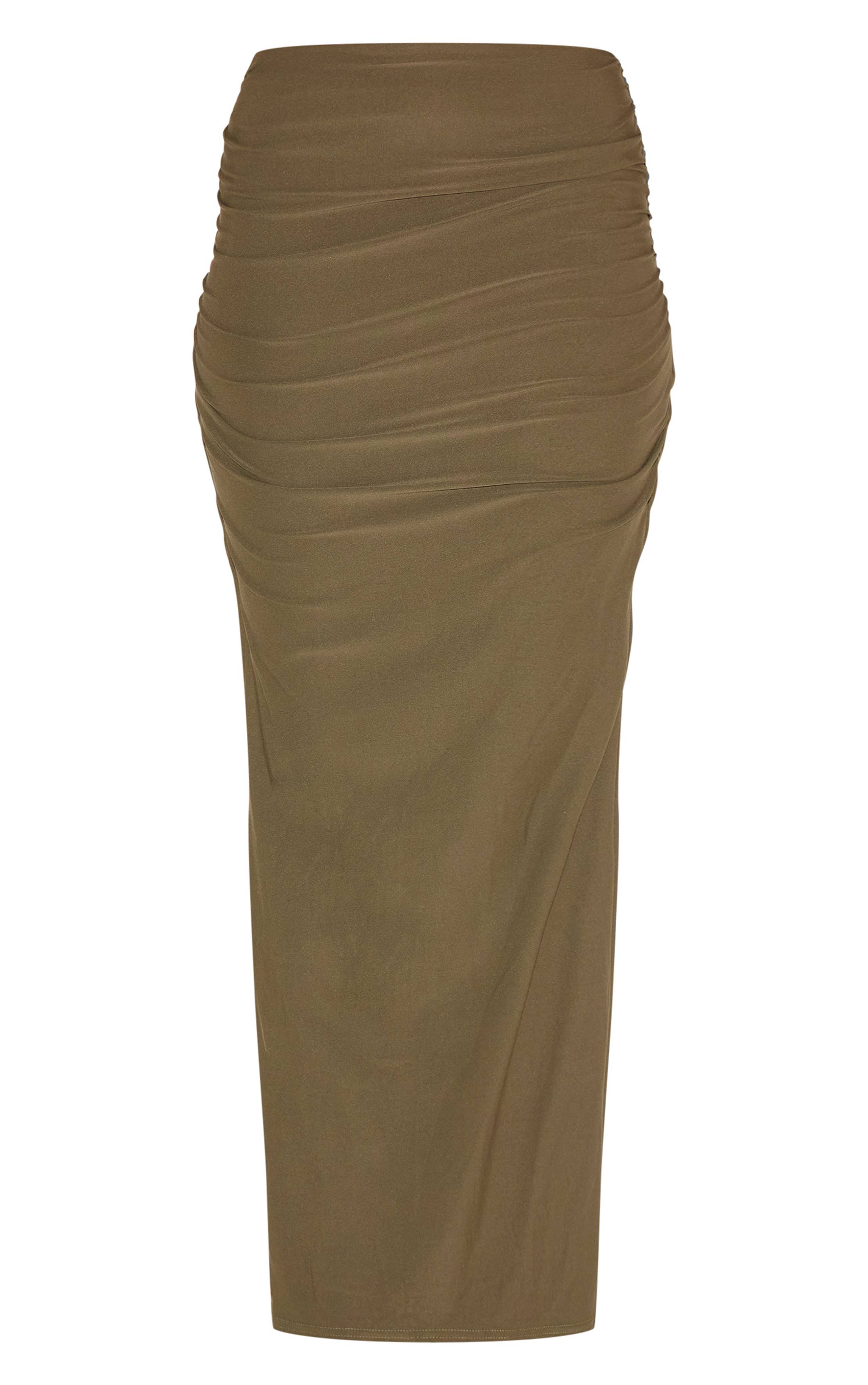 Kaki Jupe Longue Froncée En Tissu Doux Au Toucher