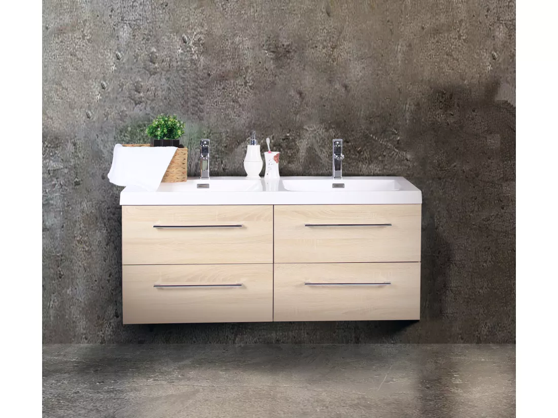 Meuble double vasque 120 cm chêne californien naturel Aquazur