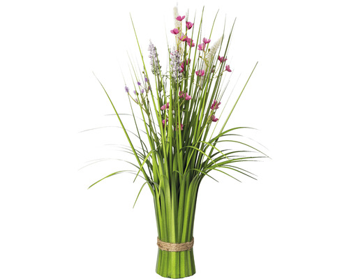 Staande grasstruik met bloemen, kunstvezel, 48 cm, roze