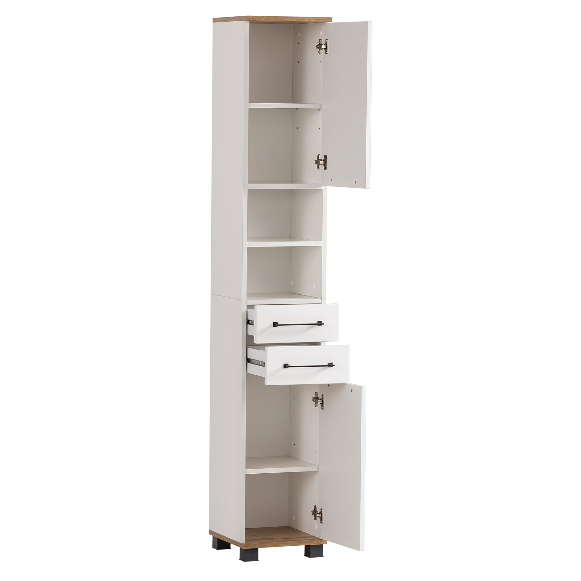 Hochschrank - weiß matt-Eiche - 181 cm hoch