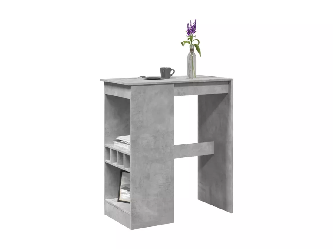 Table de bar avec étagères gris béton bois d'ingénierie