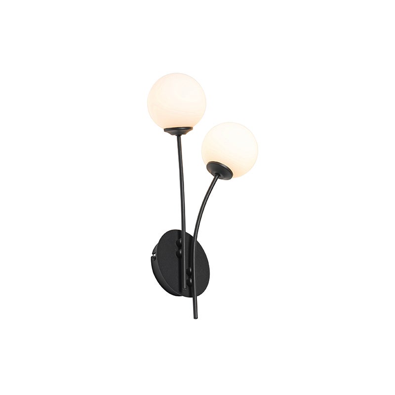 Moderne wandlamp, zwart met opaalglas, 2-lichts - Athene