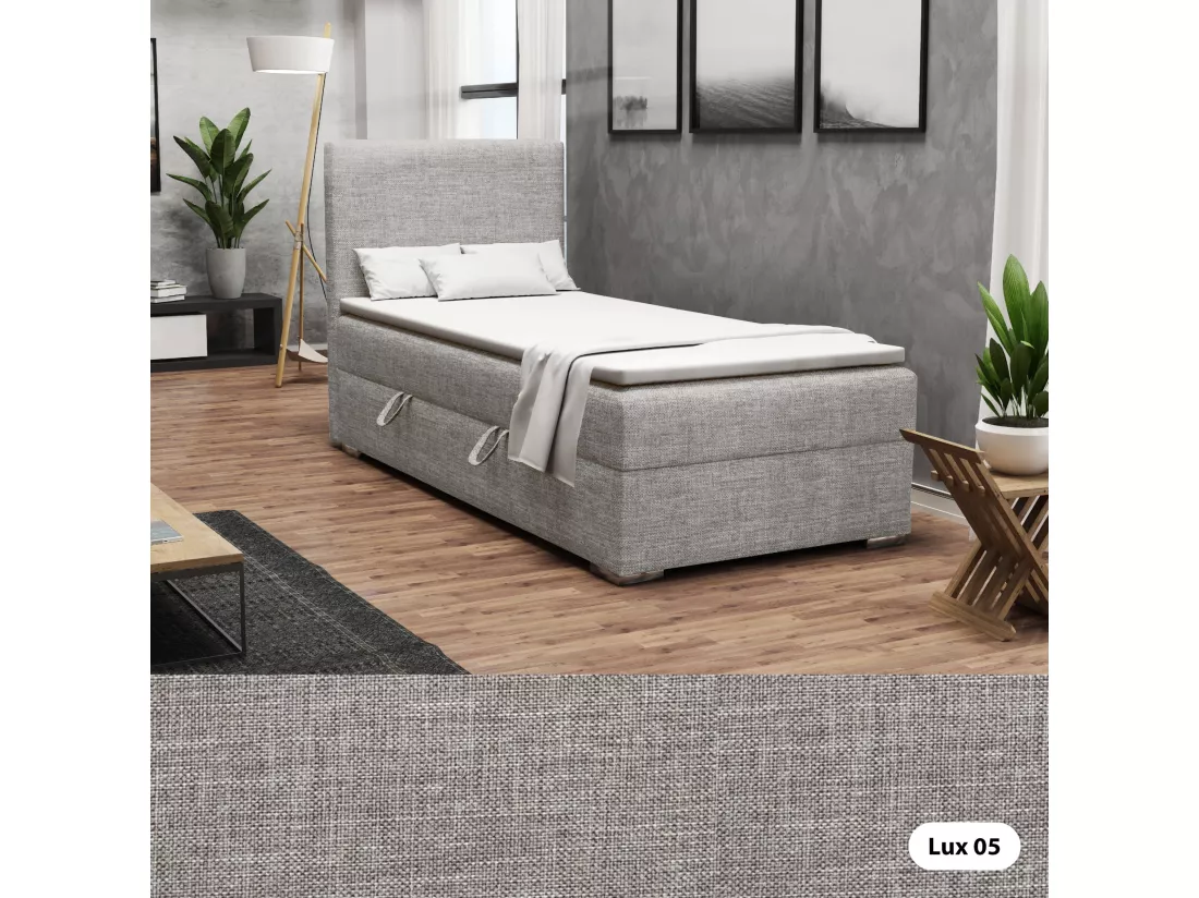 LIT SIMPLE avec topper Kiberg Mini côté gauche, 100x200 cm, Lux 05 (Gris clair)