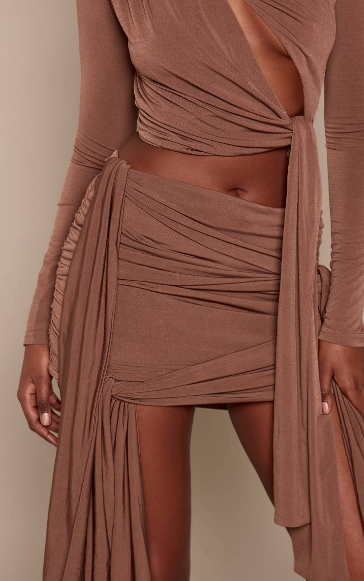 Marron Foncé Ensemble Jupe Mini En Jersey Slinky Avec Détail Nœud