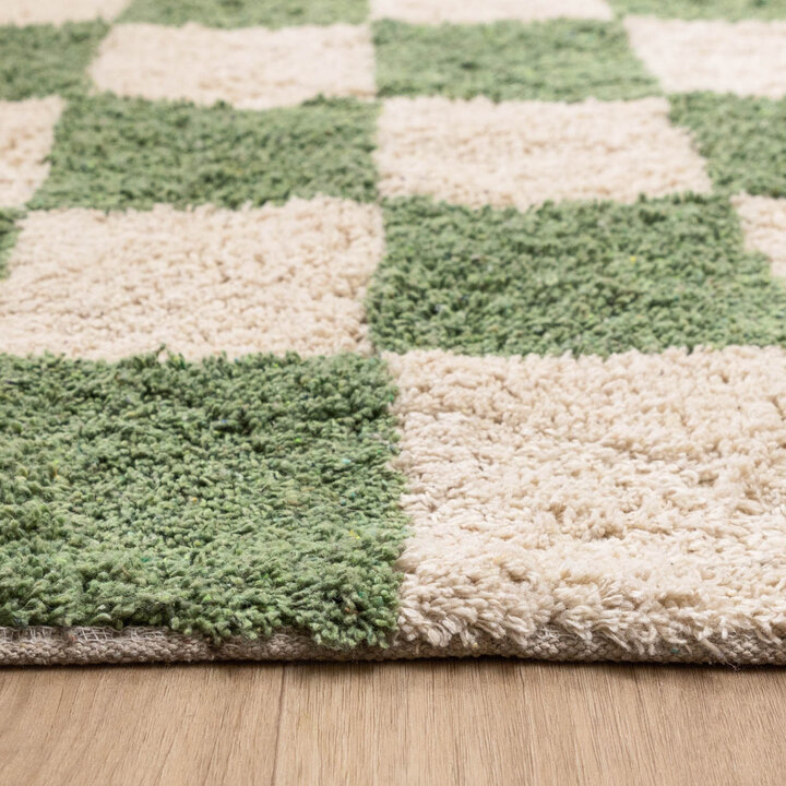 Retro vloerkleed - Gambit Groen/Wit