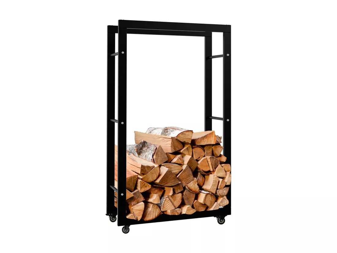 Etagère bois de cheminée - Métal - 25x60x100 cm - Noir - Keri
