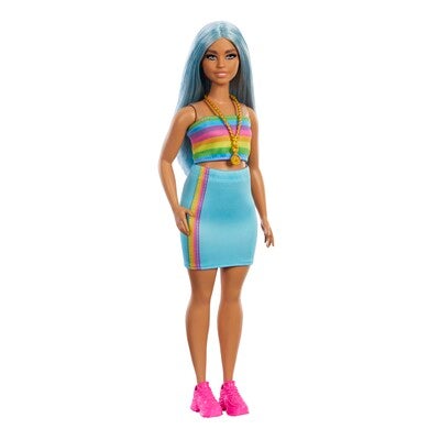 Barbie Fashionista Dukke med Blå Hår & Regnbue Sett