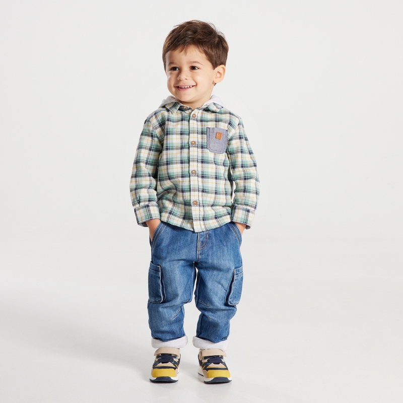 Chemise à carreaux à capuche verte bébé garçon