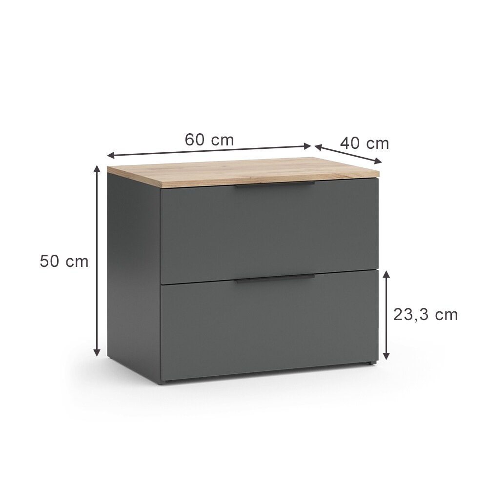 Vicco Kommode Wido Anthrazit Eiche 60 x 50 cm mit 2 Schubladen