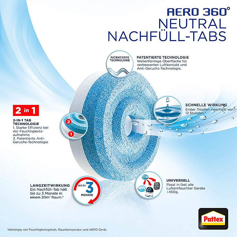 (4er Set) Nachfüll Tabs Anti-Feuchtigkeit / Anti-Geruch für Aero 360° Luftentfeuchter (404709) - Neutral