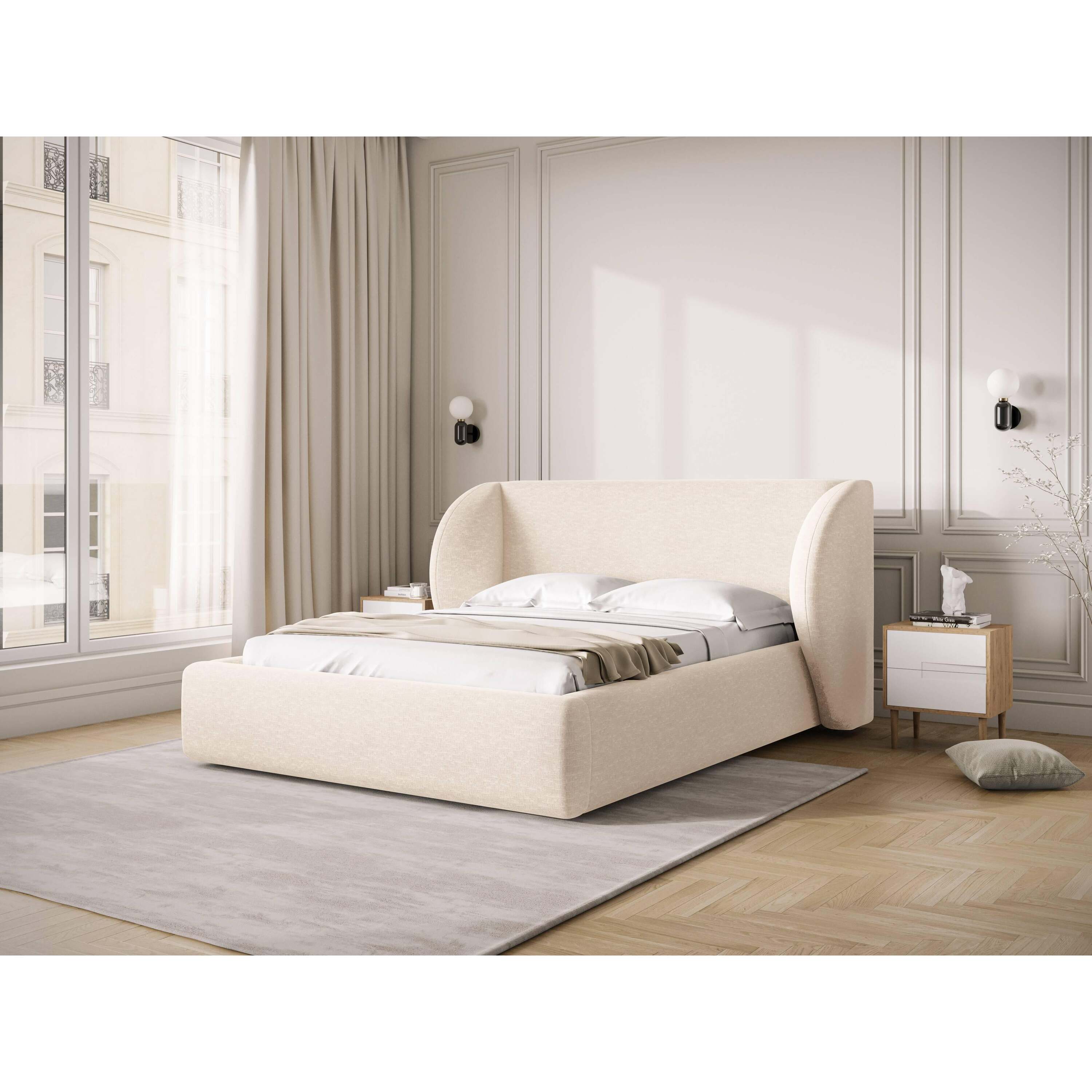Micadoni Bedframe Miley met Opbergruimte - 200 x 200 cm - Chenille - CrÃ¨me