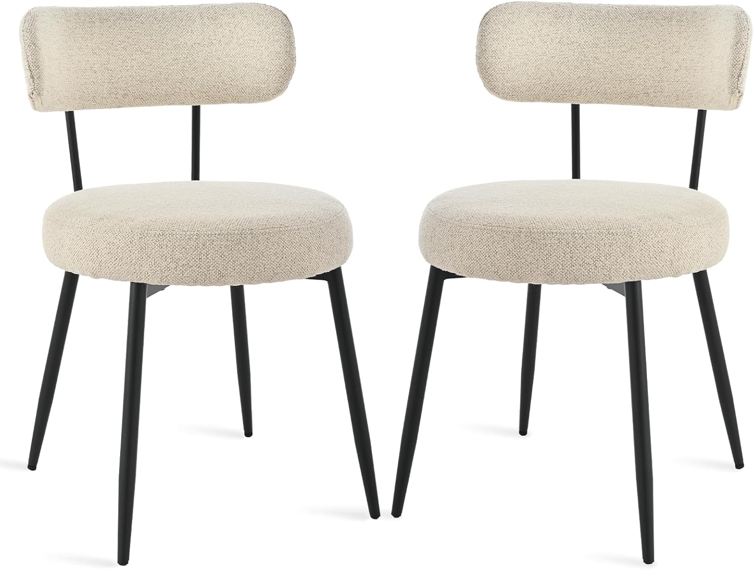 Esszimmerstühle 2er Set Bouclé Leinen Stoff, Gepolsterte Esszimmerstühle, Moderne Küchenstühle ohne  Armlehne mit Metallbeinen, Beige, Komfortable Polsterstühle für Esszimmer & Küche