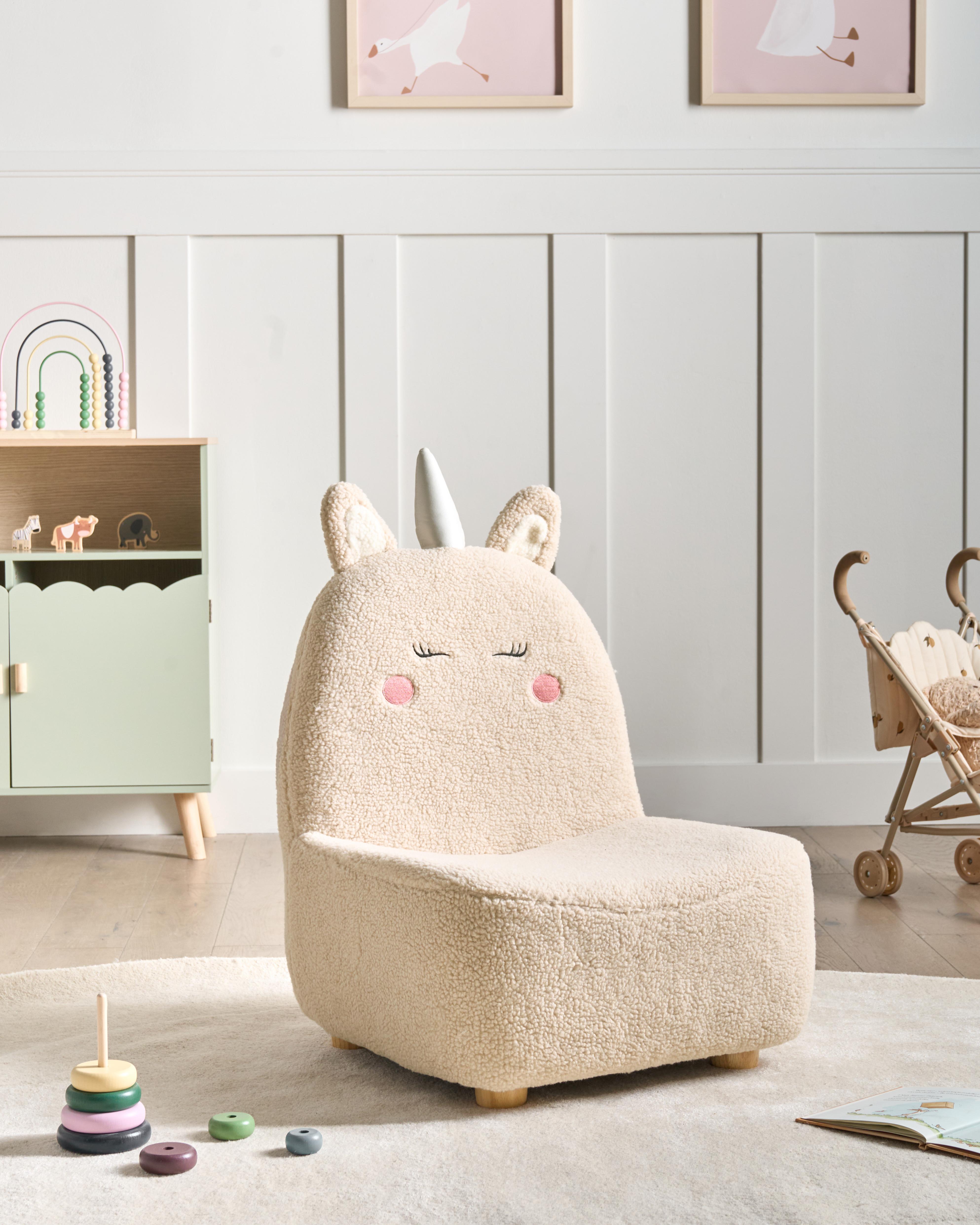 Kinderfauteuil Eenhoorn LULEA Bouclé Lichtbeige