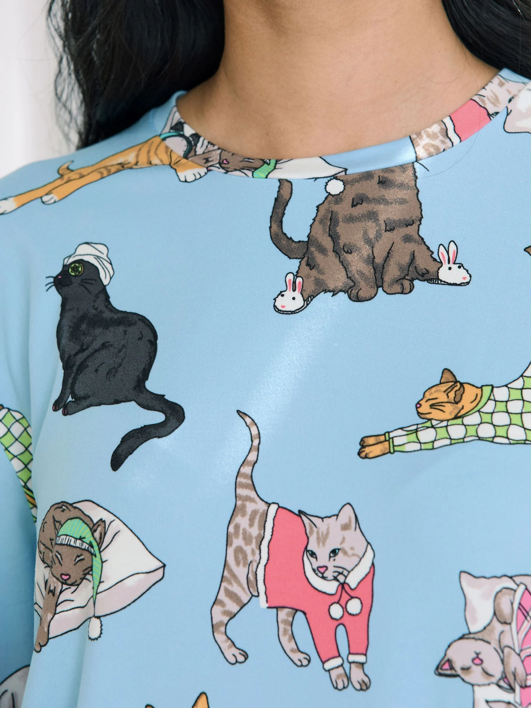 Chelsea Peers Sleepy Cats Print Long Pyjama Set