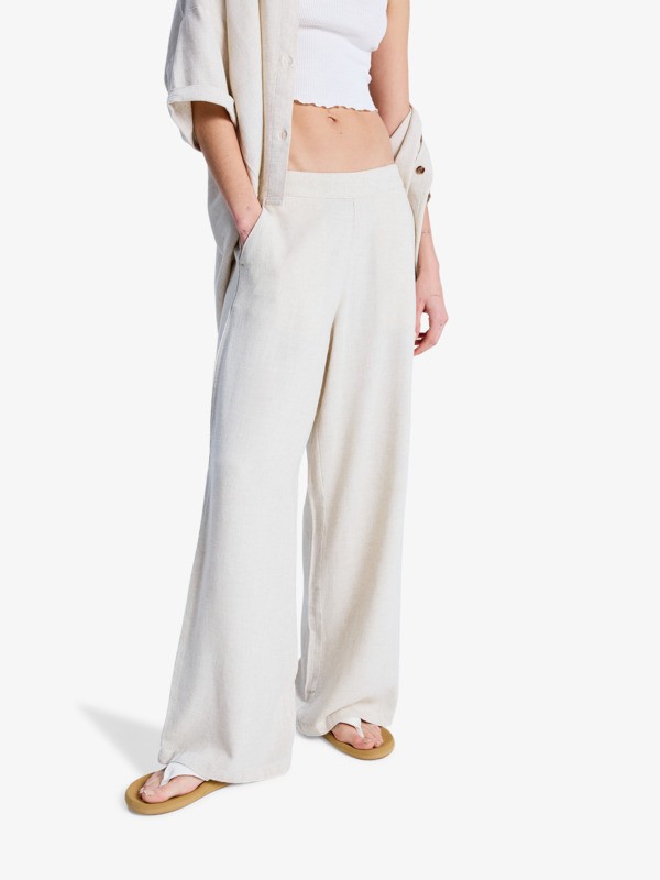 Midnight Avenue Solid Pantalon taille élastique Beige Femme